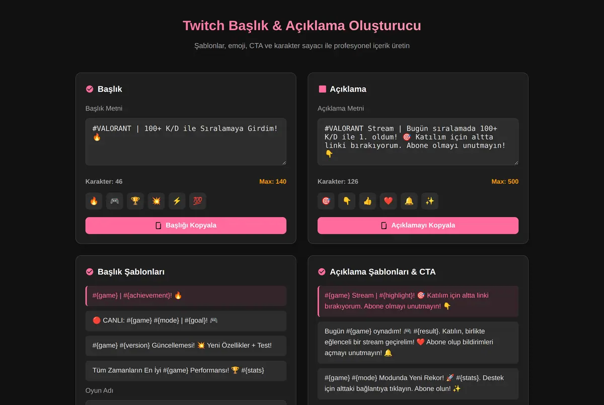 Twitch Başlık & Açıklama Oluşturucu ekran görüntüsü 2