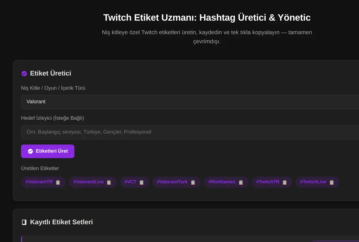Twitch Etiket Uzmanı: Hashtag Üretici & Yönetic ekran görüntüsü
