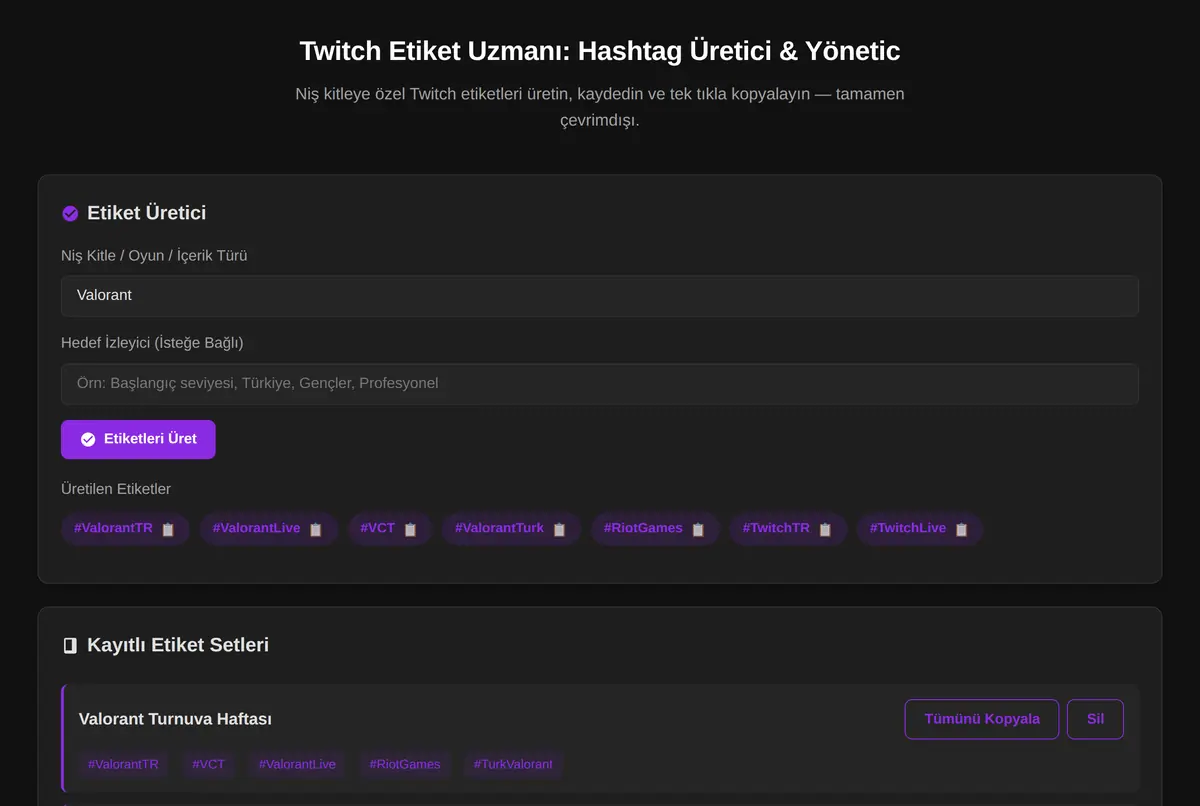 Twitch Etiket Uzmanı: Hashtag Üretici & Yönetic ekran görüntüsü 2