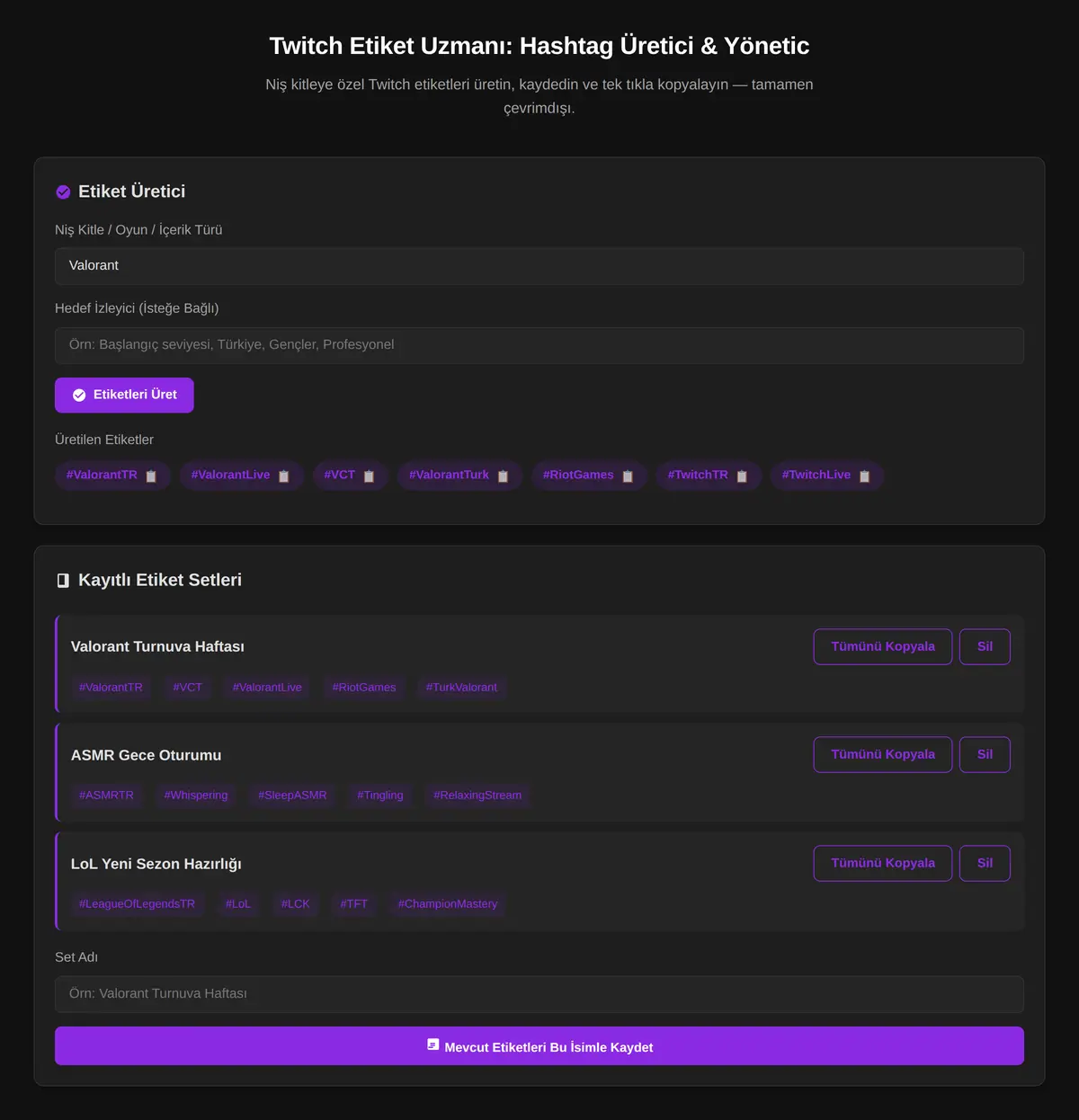 Twitch Etiket Uzmanı: Hashtag Üretici & Yönetic ekran görüntüsü 3