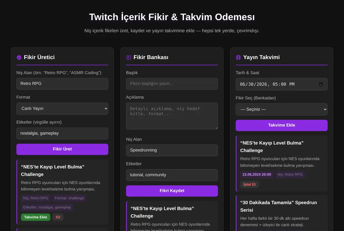 Twitch İçerik Fikir & Takvim Odemesı ekran görüntüsü 2