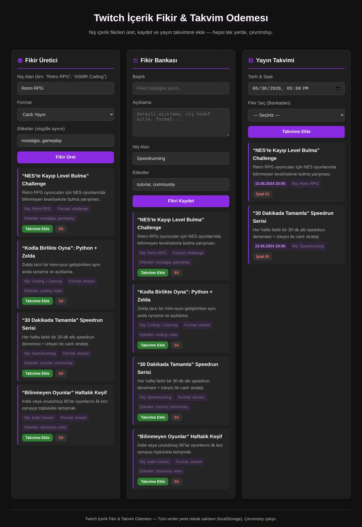 Twitch İçerik Fikir & Takvim Odemesı ekran görüntüsü 3