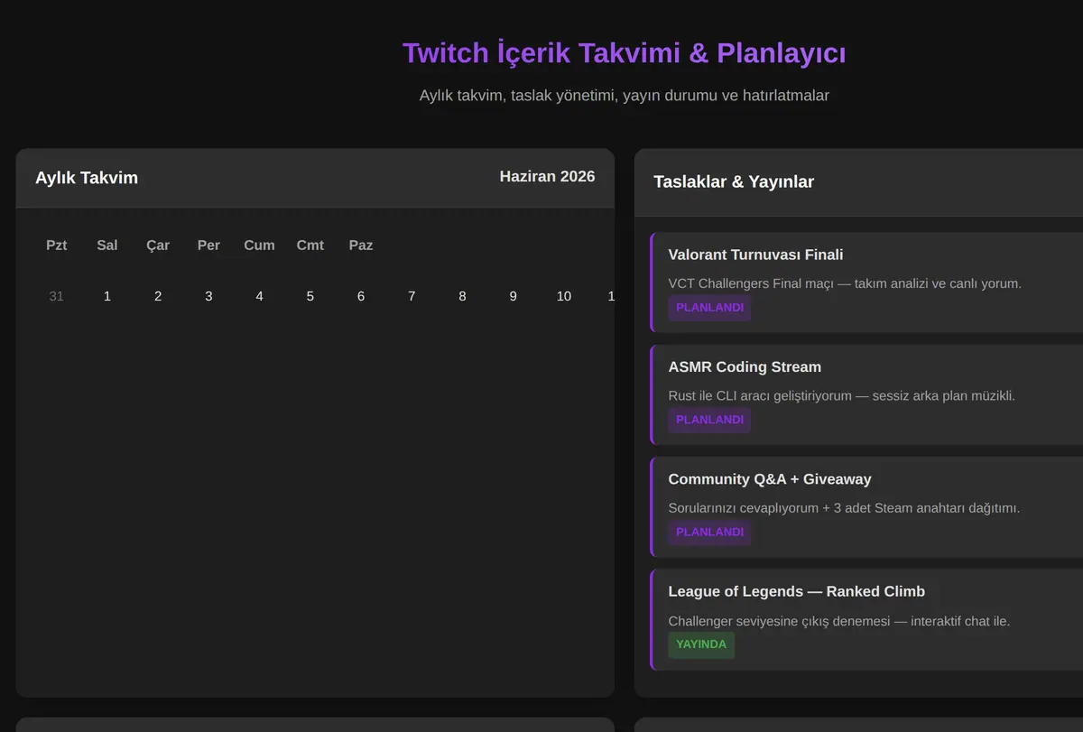 Twitch İçerik Takvimi & Planlayıcı ekran görüntüsü