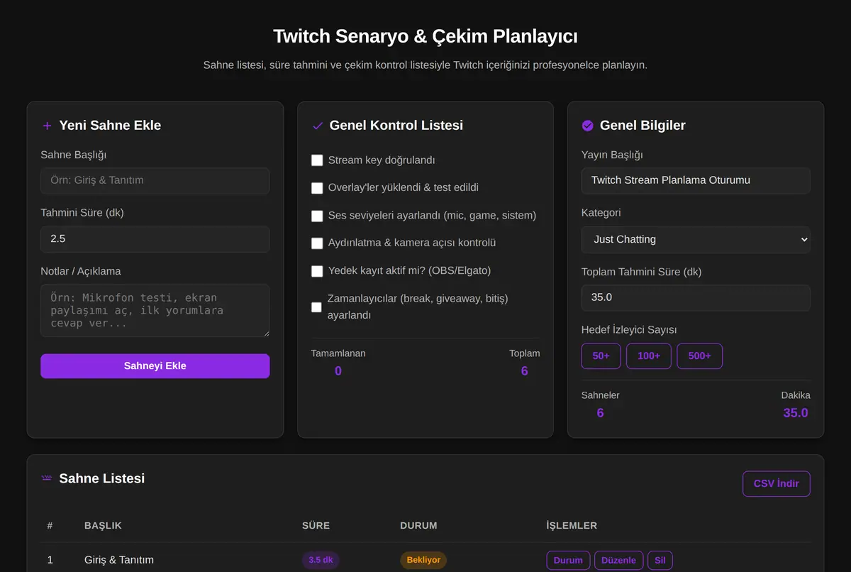 Twitch Senaryo & Çekim Planlayıcı ekran görüntüsü 2