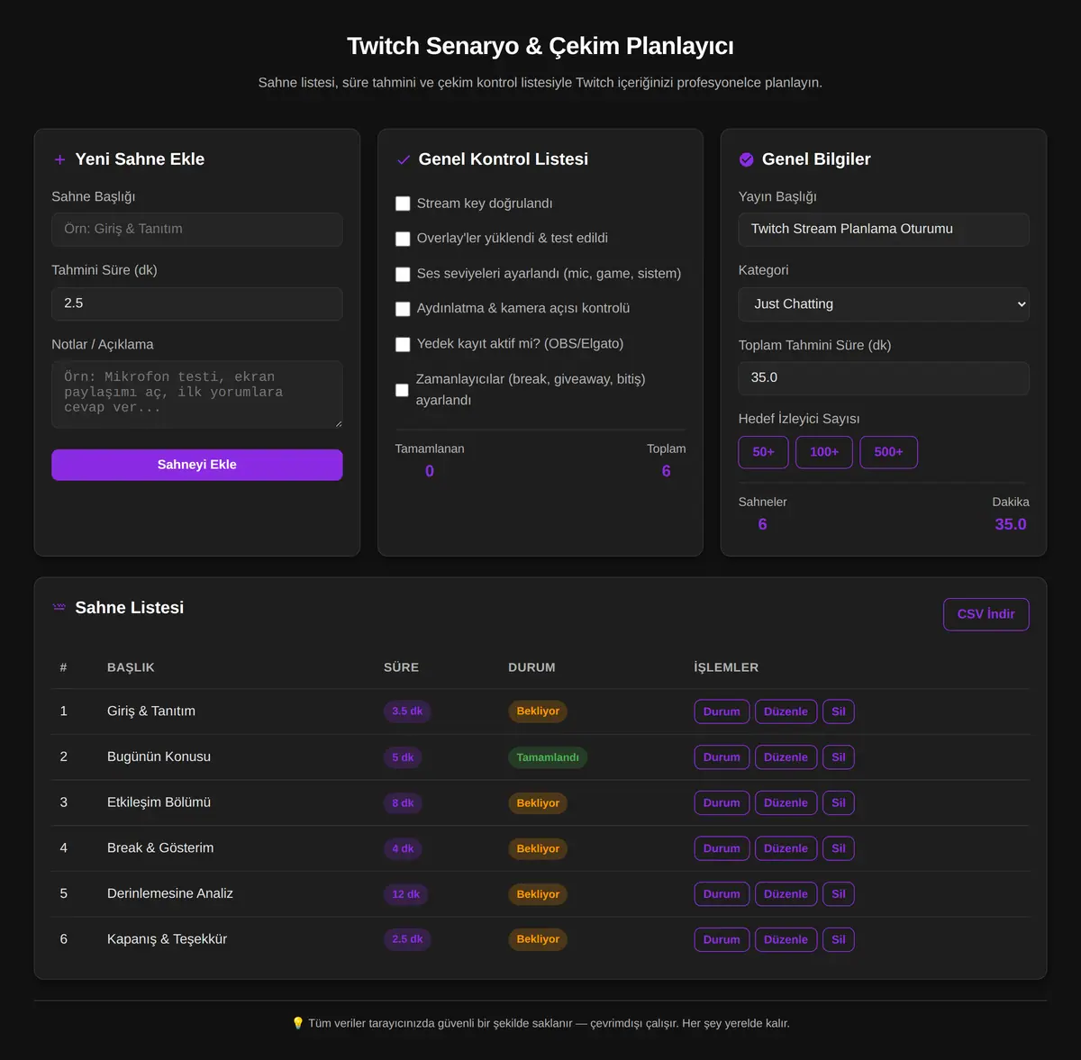 Twitch Senaryo & Çekim Planlayıcı ekran görüntüsü 3
