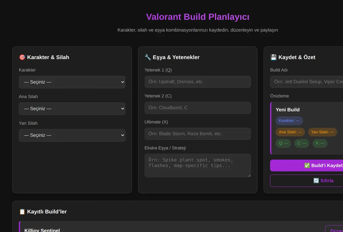 Valorant Build Planlayıcı - Eşya & Karakter Diz ekran görüntüsü