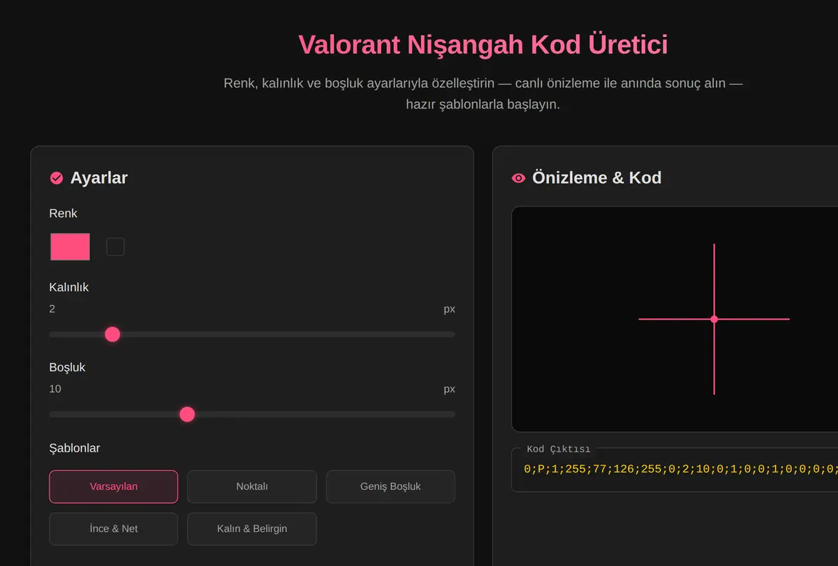 Valorant Nişangah Kod Üretici ekran görüntüsü