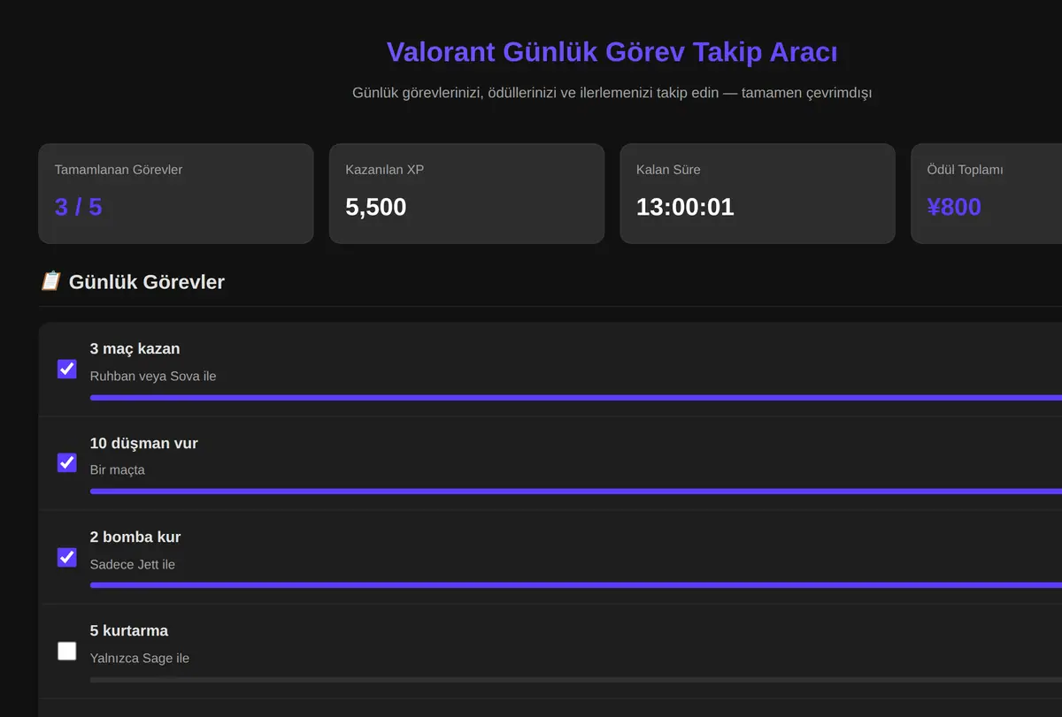 Valorant Günlük Görev Takip Aracı ekran görüntüsü