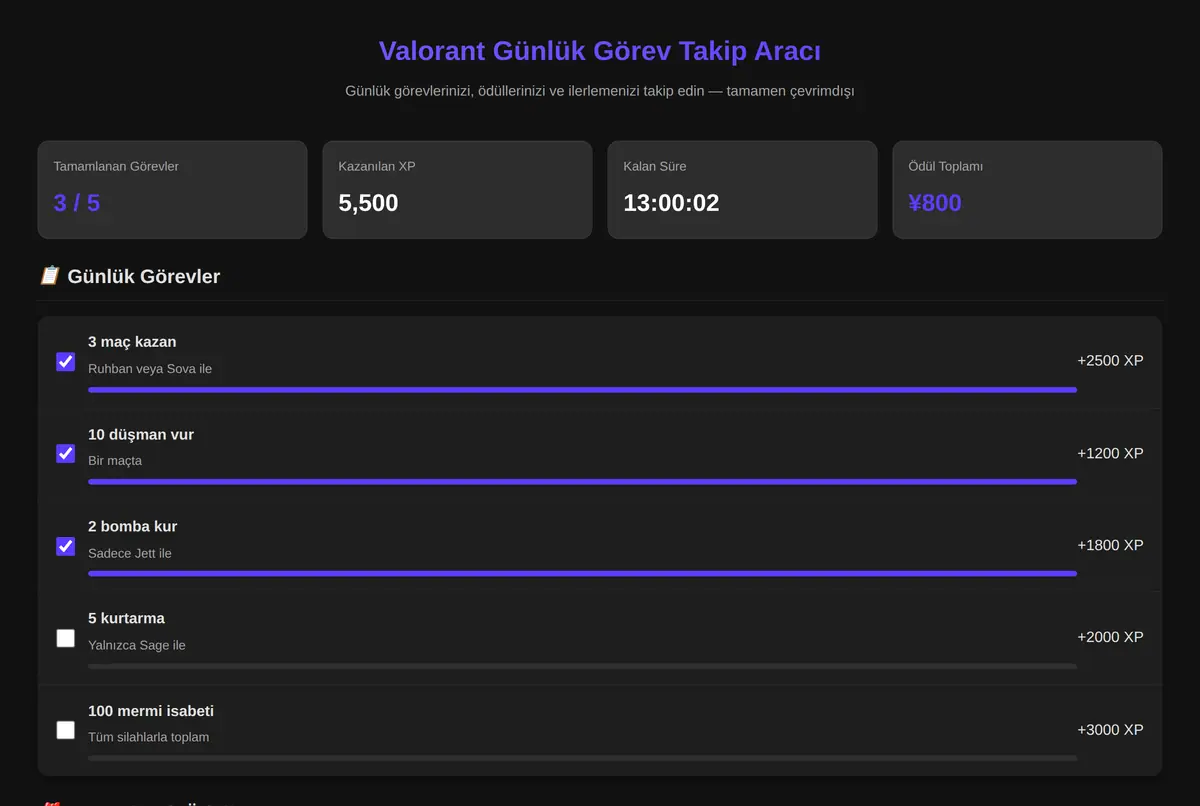 Valorant Günlük Görev Takip Aracı ekran görüntüsü 2