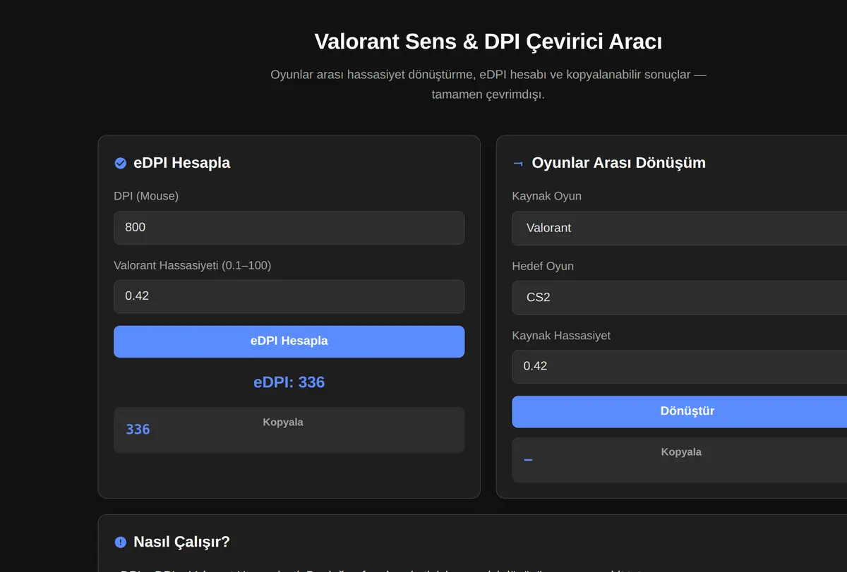 Valorant Sens & DPI Çevirici Aracı ekran görüntüsü