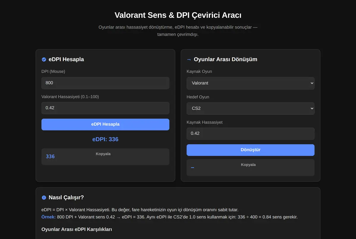 Valorant Sens & DPI Çevirici Aracı ekran görüntüsü 2