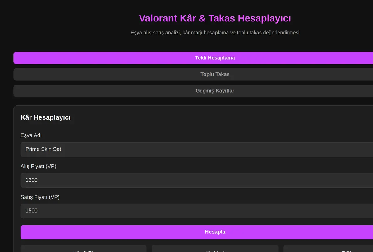 Valorant Kâr & Takas Hesaplayıcı ekran görüntüsü