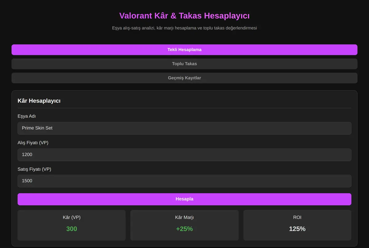 Valorant Kâr & Takas Hesaplayıcı ekran görüntüsü 2