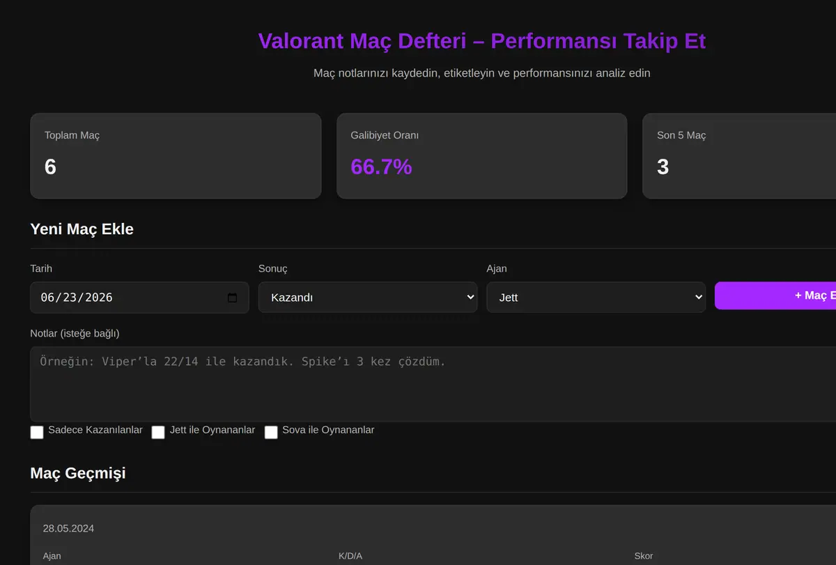 Valorant Maç Defteri - Performansı Takip Et ekran görüntüsü