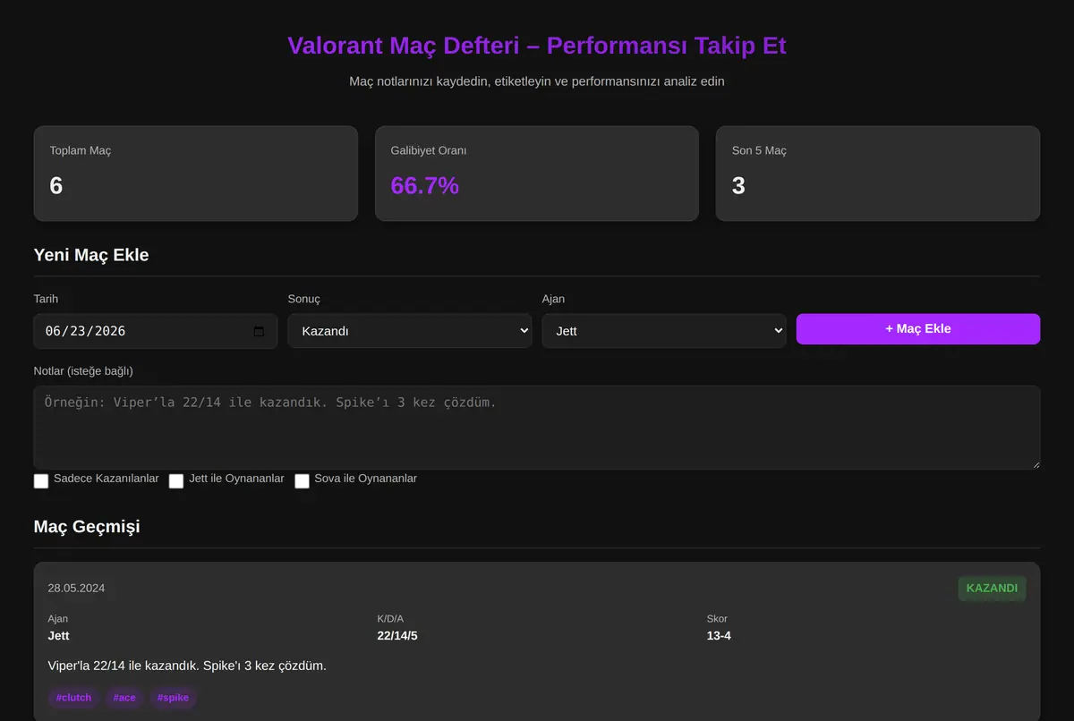 Valorant Maç Defteri - Performansı Takip Et ekran görüntüsü 2