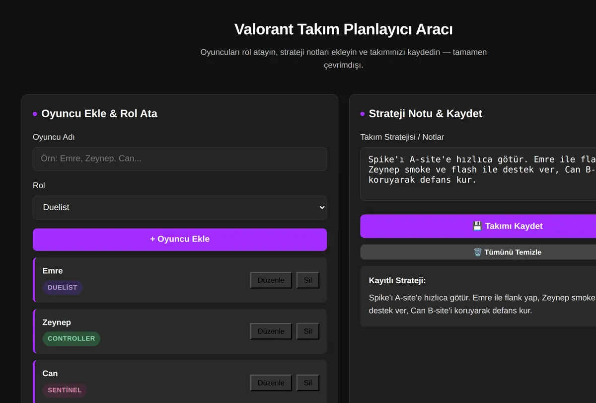 Valorant Takım Planlayıcı Aracı ekran görüntüsü