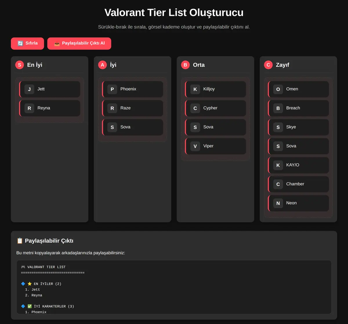 Valorant Tier List Oluşturucu ekran görüntüsü 3