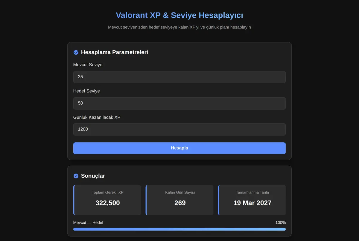 Valorant XP & Seviye Hesaplayıcı ekran görüntüsü 2