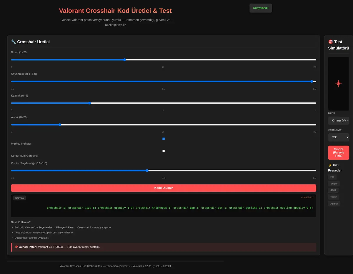 Valorant Crosshair Kod Üretici & Test ekran görüntüsü 3