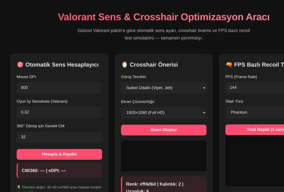 Valorant Sens & Crosshair Optimizasyon Aracı ekran görüntüsü