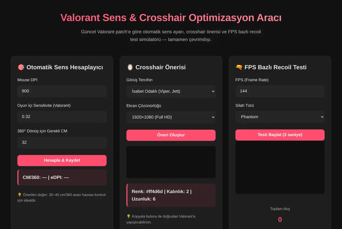 Valorant Sens & Crosshair Optimizasyon Aracı ekran görüntüsü 2