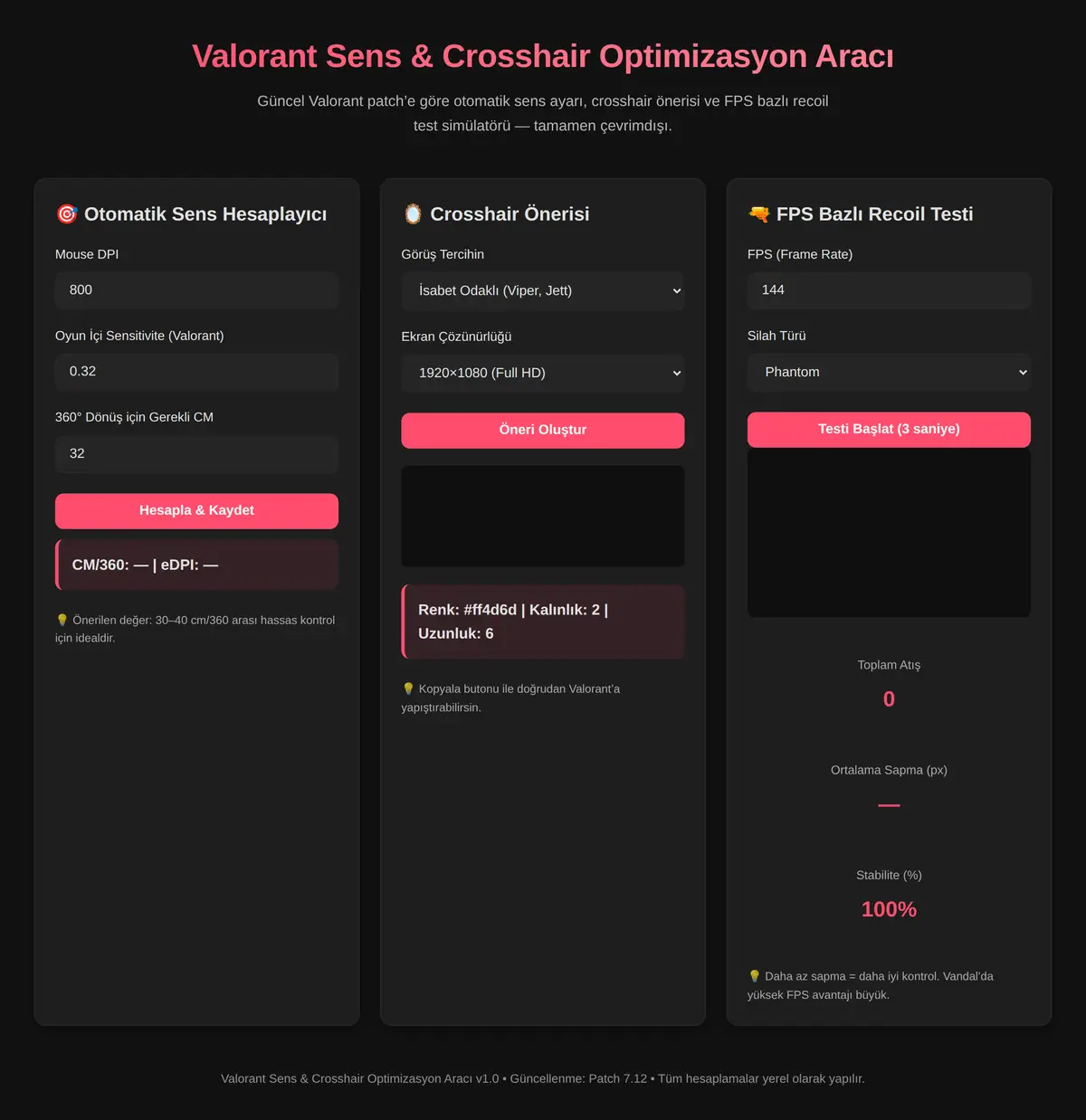 Valorant Sens & Crosshair Optimizasyon Aracı ekran görüntüsü 3