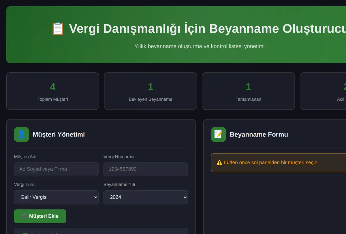 Vergi Danışmanlığı İçin Beyanname Oluşturucu ekran görüntüsü