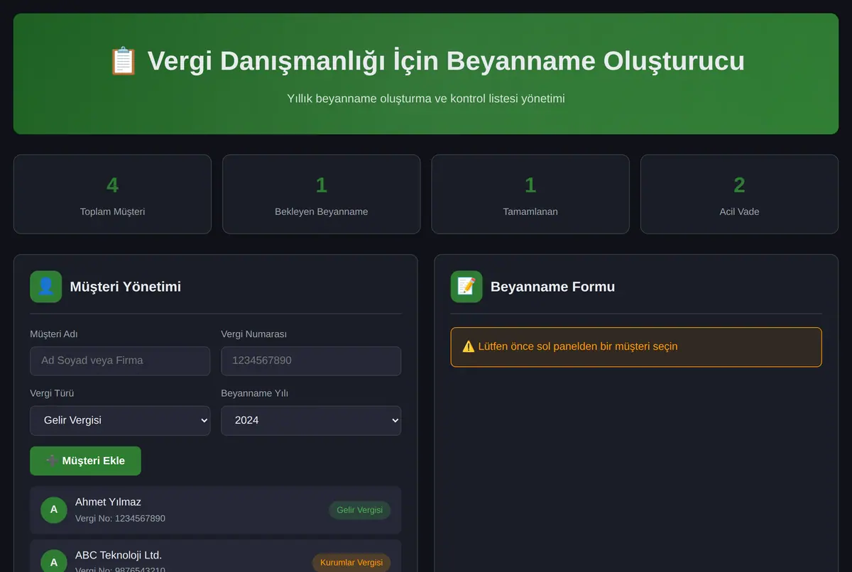 Vergi Danışmanlığı İçin Beyanname Oluşturucu ekran görüntüsü 2