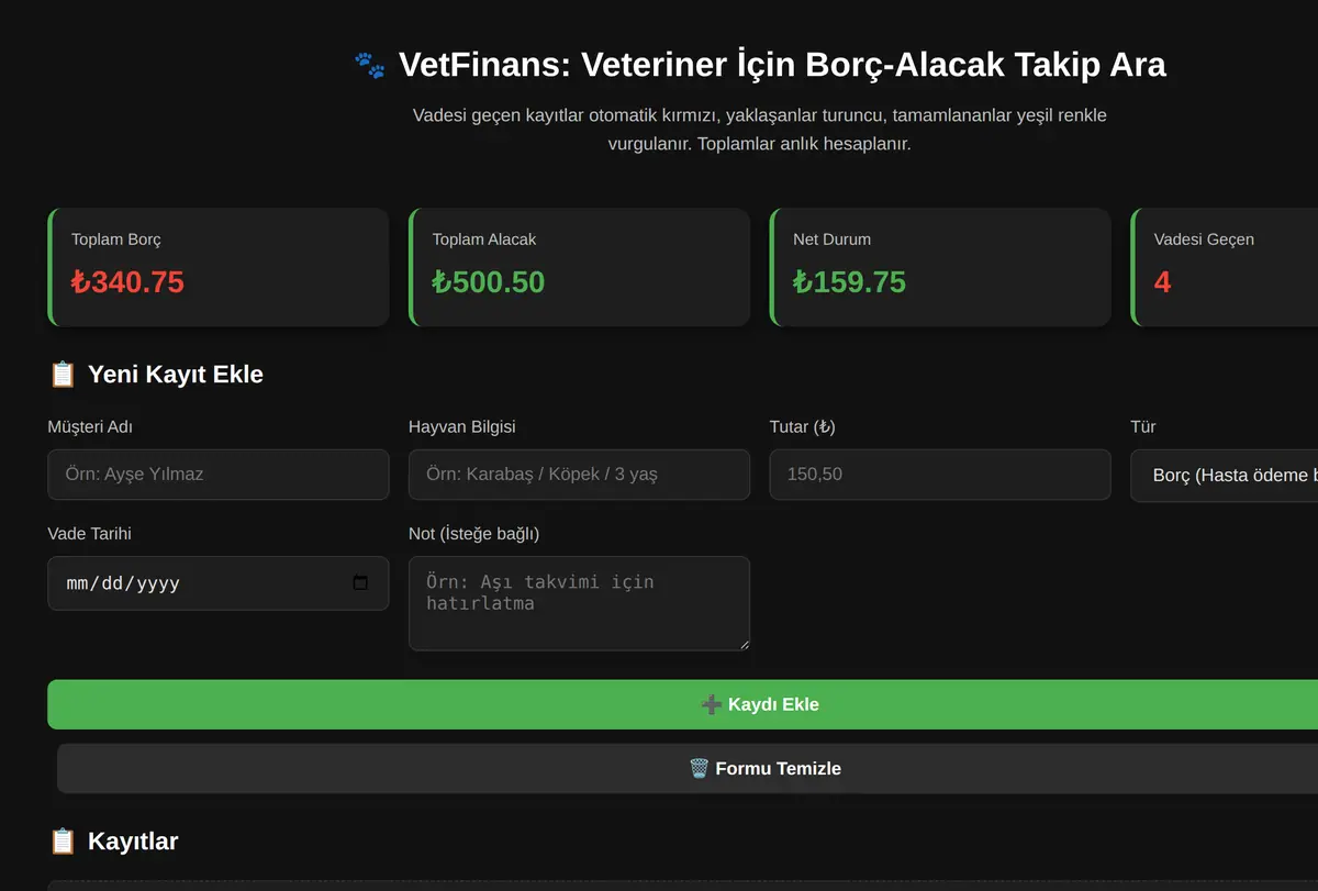 VetFinans: Veteriner İçin Borç-Alacak Takip Ara ekran görüntüsü