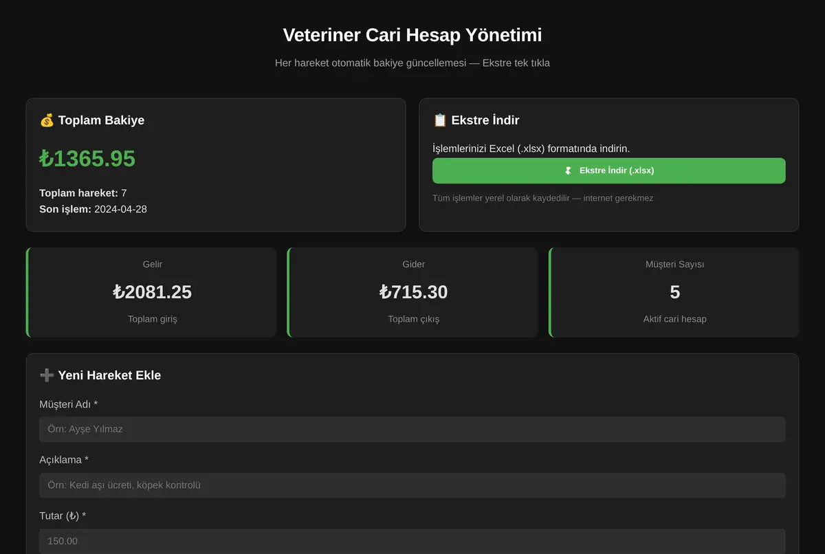 Veteriner Cari Hesap Yönetimi ekran görüntüsü 2