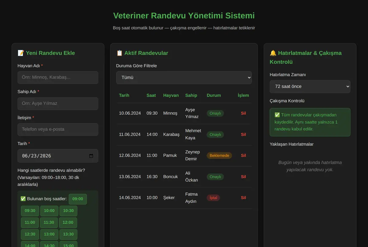 Veteriner Randevu Yönetimi Sistemi ekran görüntüsü 2