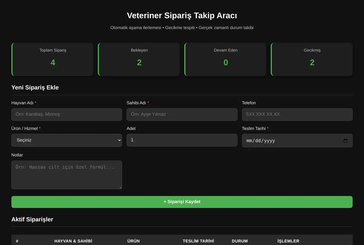 Veteriner Sipariş Takip Aracı ekran görüntüsü 2