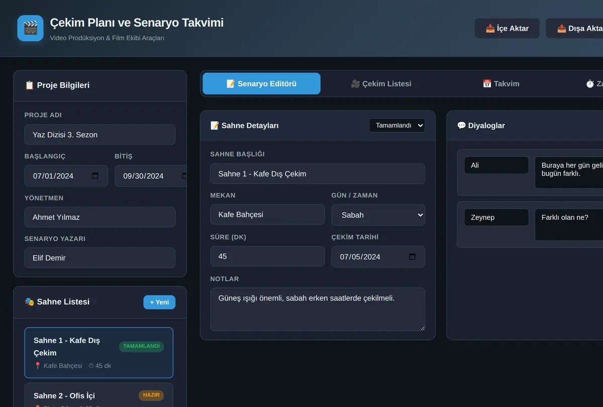Çekim Planı ve Senaryo Takvimi - Offline Araç ekran görüntüsü
