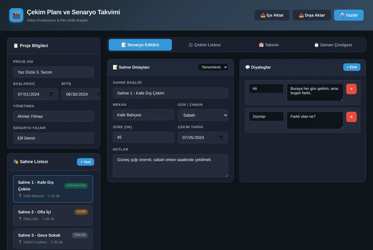 Çekim Planı ve Senaryo Takvimi - Offline Araç ekran görüntüsü 2