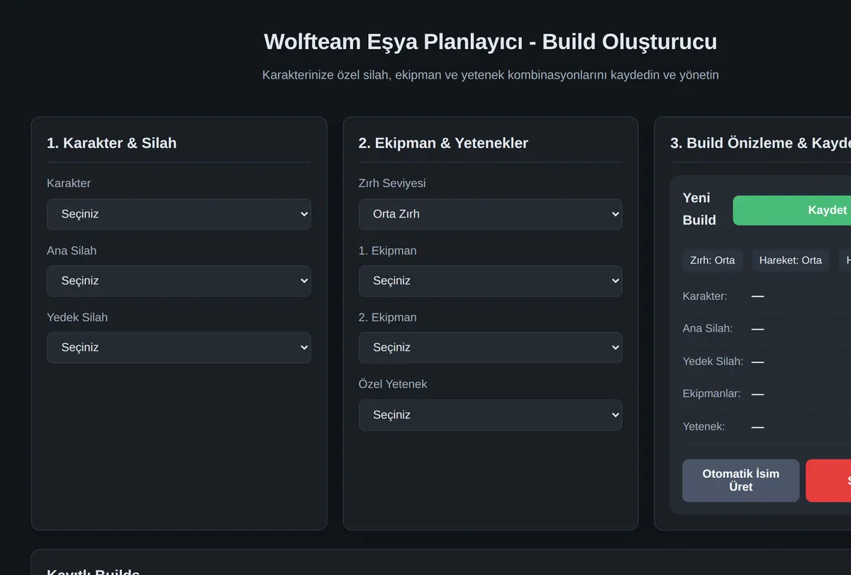 Wolfteam Eşya Planlayıcı - Build Oluşturucu ekran görüntüsü