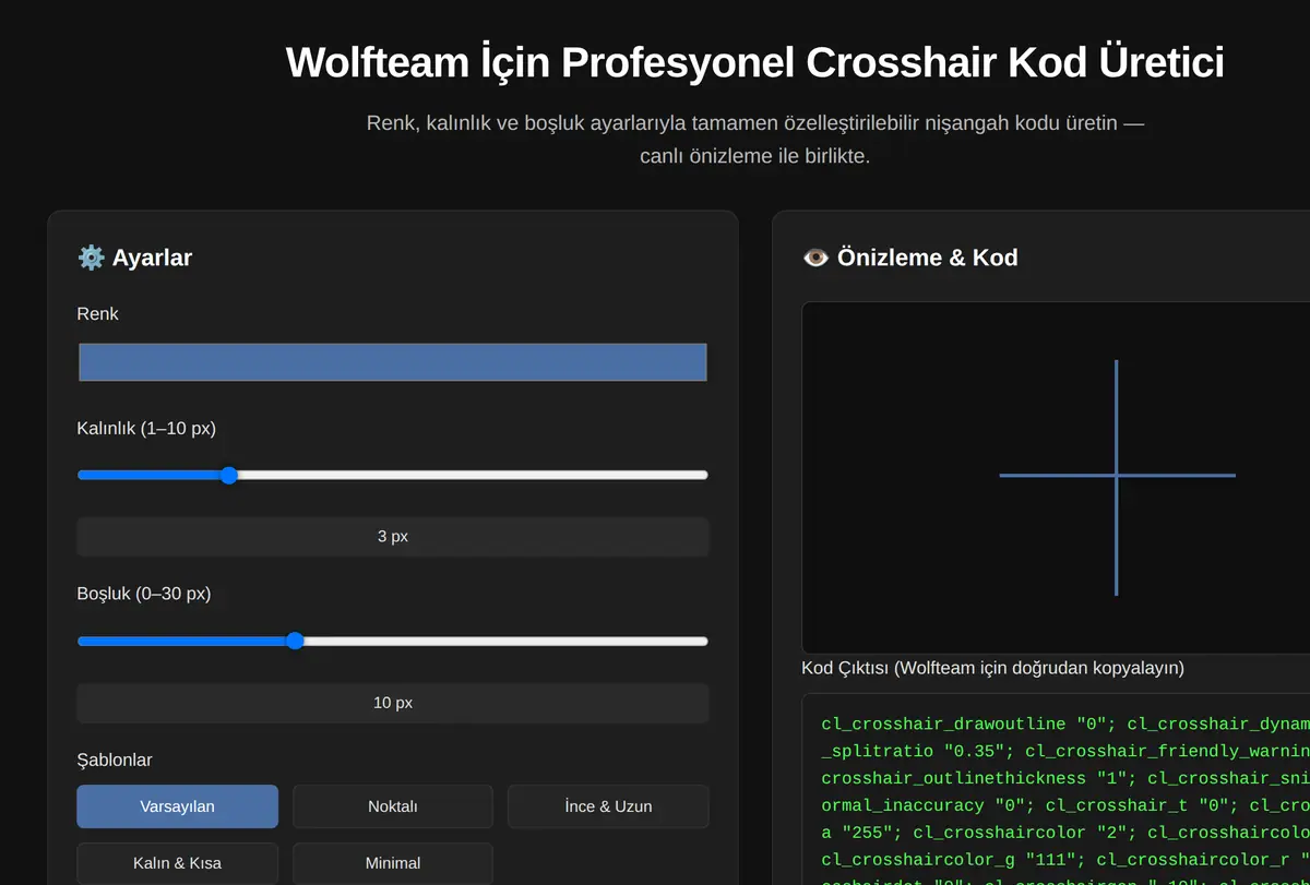 Wolfteam İçin Profesyonel Crosshair Kod Üretici ekran görüntüsü