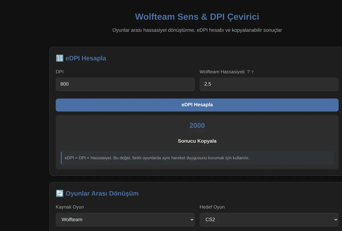 Wolfteam Sens & DPI Çevirici ekran görüntüsü