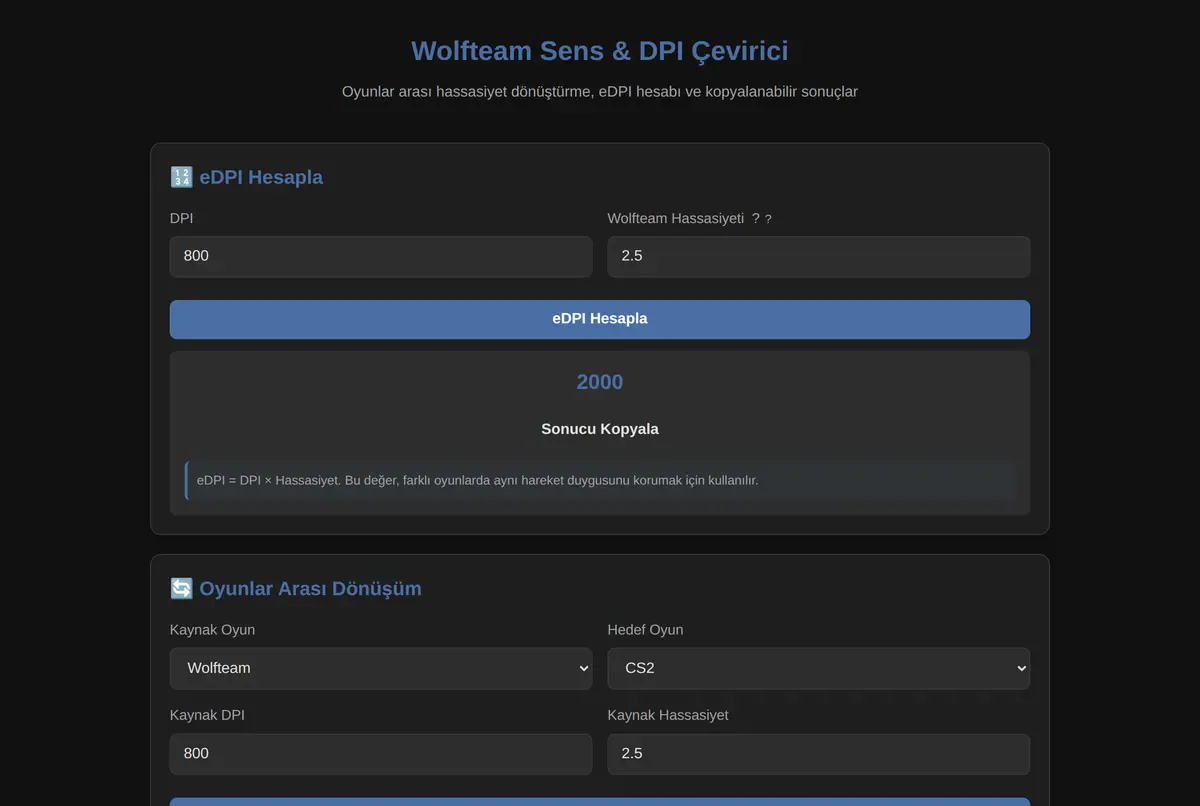 Wolfteam Sens & DPI Çevirici ekran görüntüsü 2