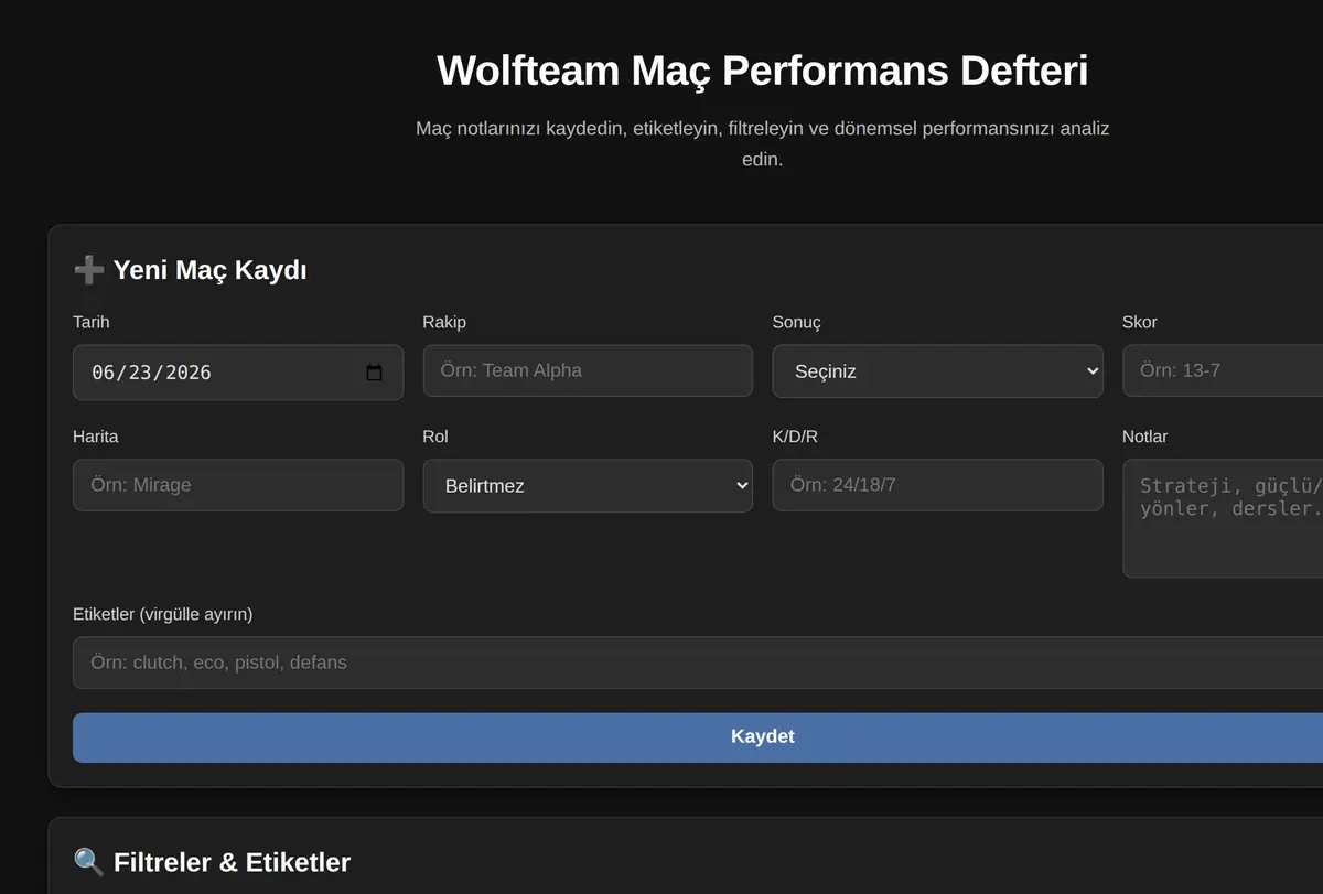 Wolfteam Maç Performans Defteri ekran görüntüsü