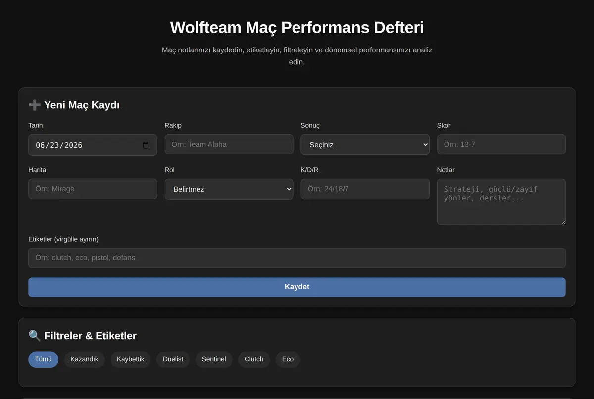 Wolfteam Maç Performans Defteri ekran görüntüsü 2