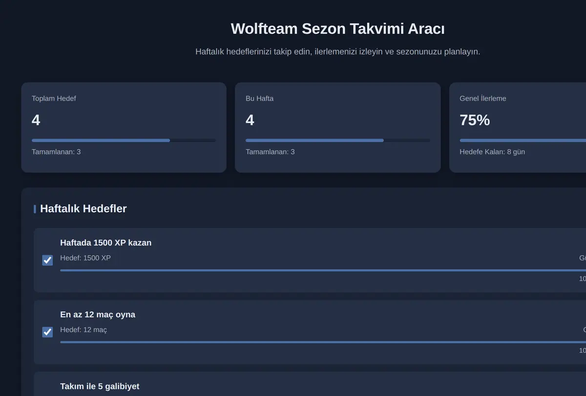 Wolfteam Sezon Takvimi Aracı ekran görüntüsü