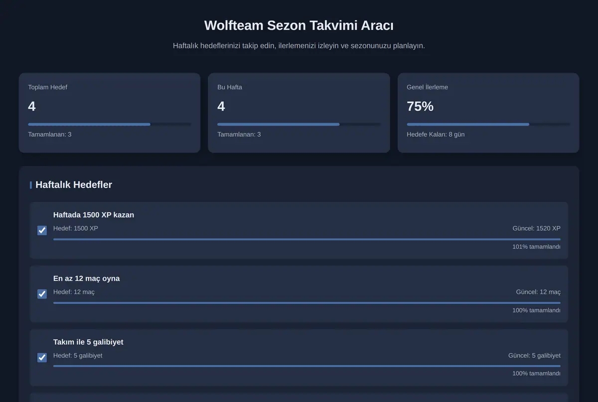 Wolfteam Sezon Takvimi Aracı ekran görüntüsü 2