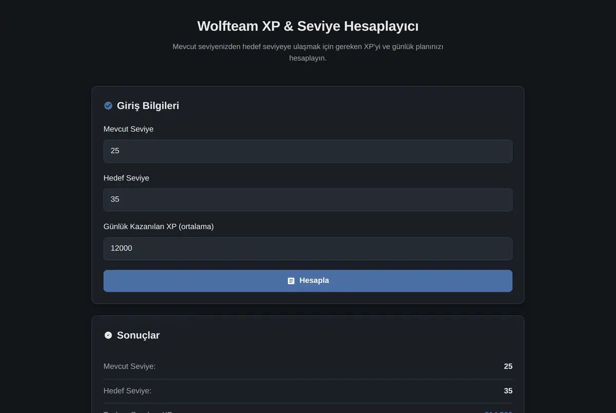 Wolfteam XP & Seviye Hesaplayıcı ekran görüntüsü 2