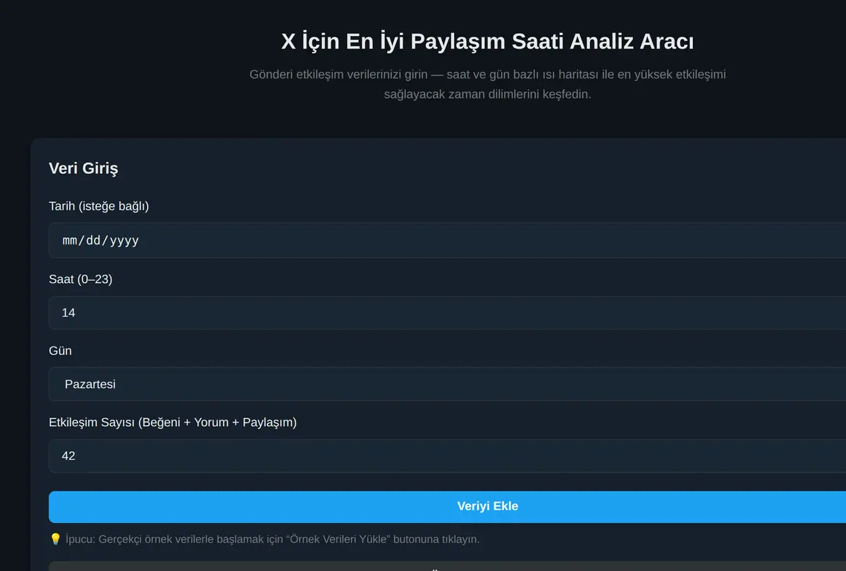 X İçin En İyi Paylaşım Saati Analiz Aracı ekran görüntüsü