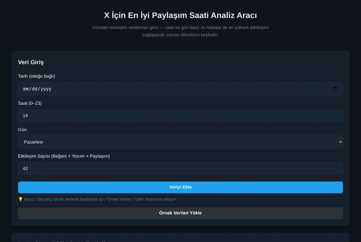 X İçin En İyi Paylaşım Saati Analiz Aracı ekran görüntüsü 2