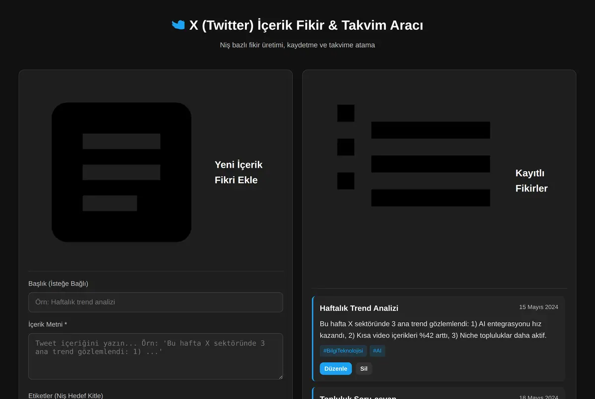 X (Twitter) İçerik Fikir & Takvim Aracı ekran görüntüsü 2
