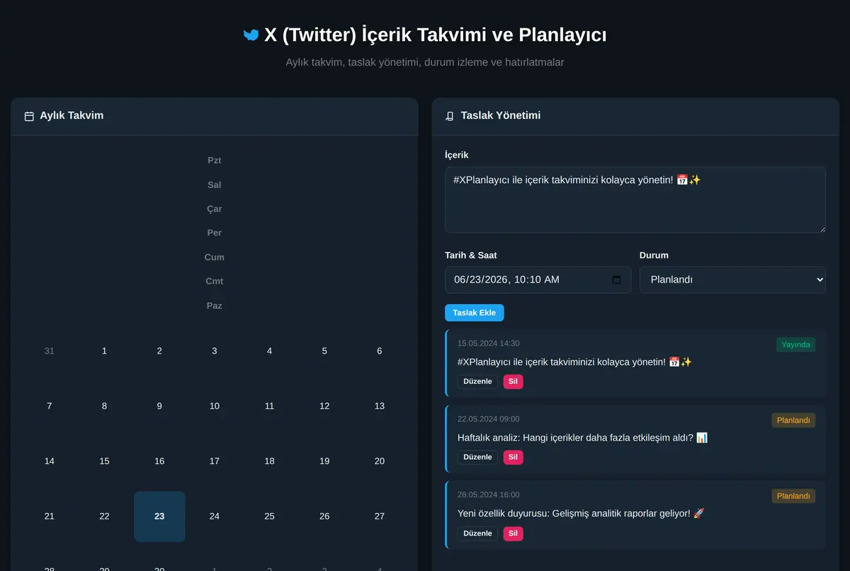 X (Twitter) İçerik Takvimi ve Planlayıcı ekran görüntüsü 2