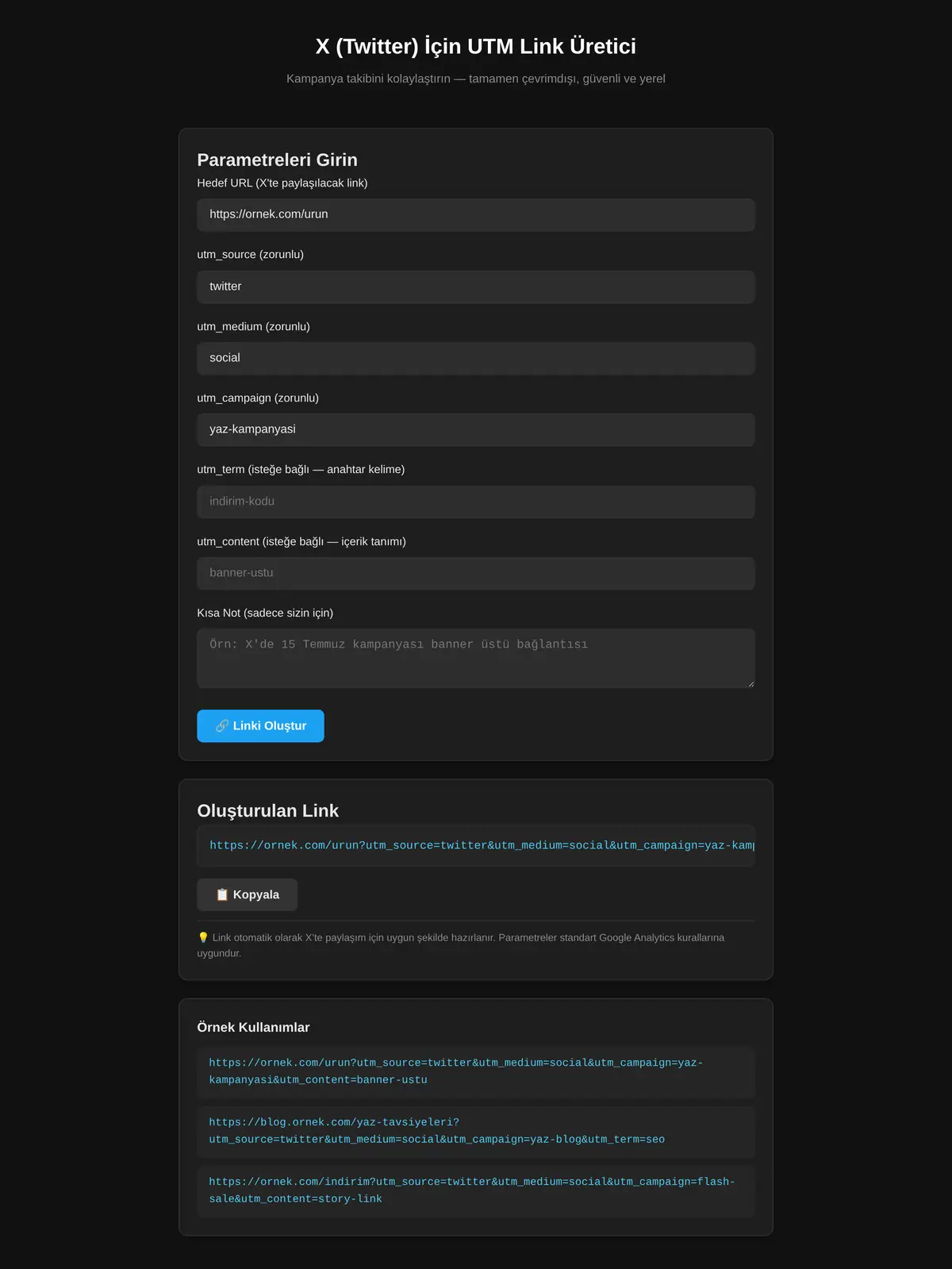X (Twitter) İçin UTM Link Üretici ekran görüntüsü 3