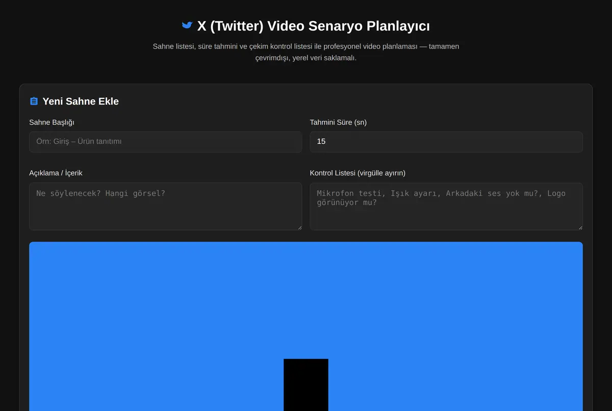 X (Twitter) Video Senaryo Planlayıcı ekran görüntüsü 2