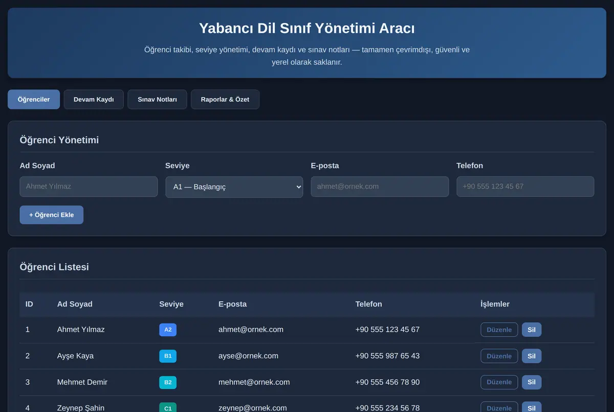 Yabancı Dil Sınıf Yönetimi Aracı ekran görüntüsü 2